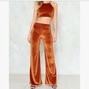 NWT Nasty Gal 2 Piece Orange Velvet set size 6.